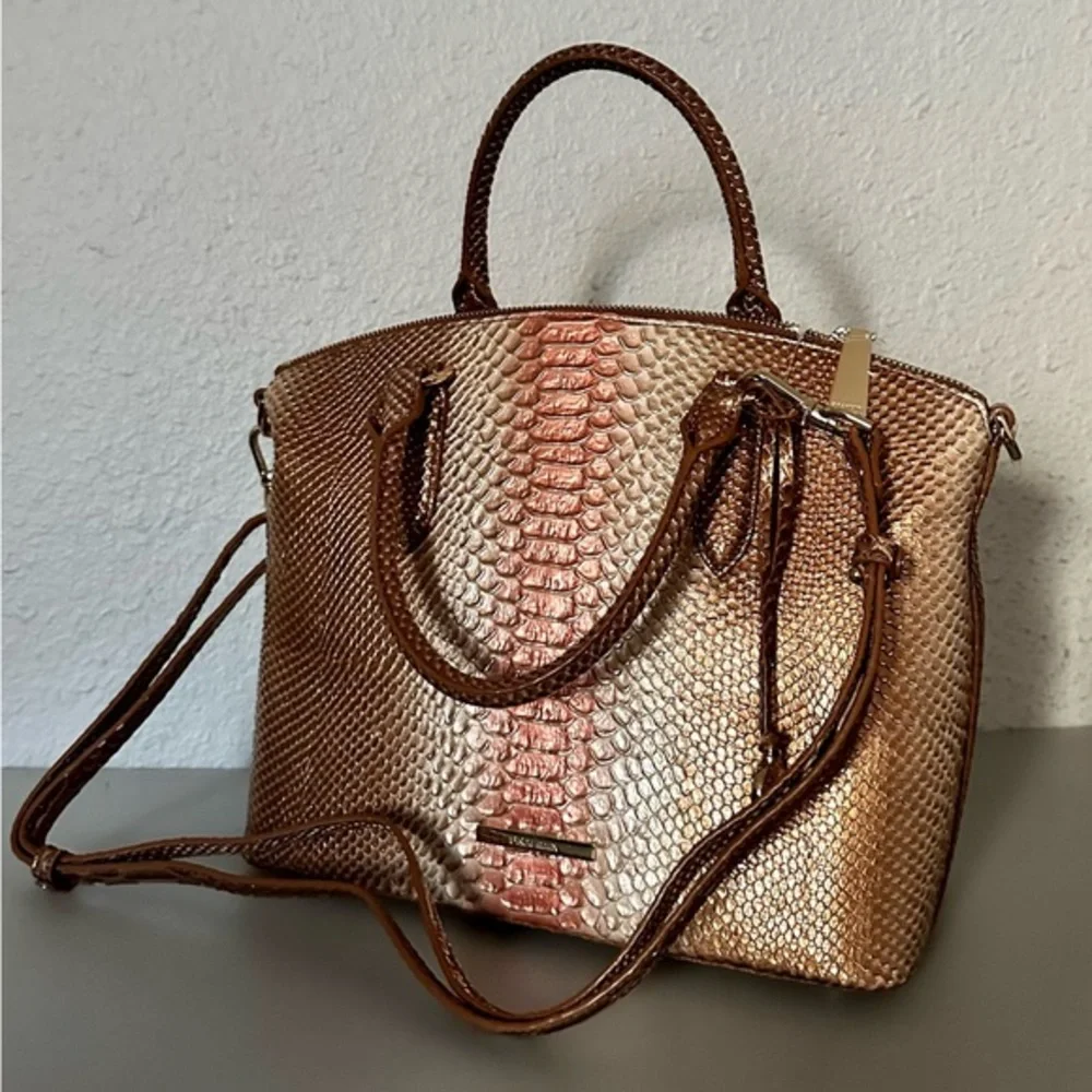 NWT‎ BRAHMIN DUXBURY SATCHEL CROC-EMBOSSED LEATHER SHOULDER BAG